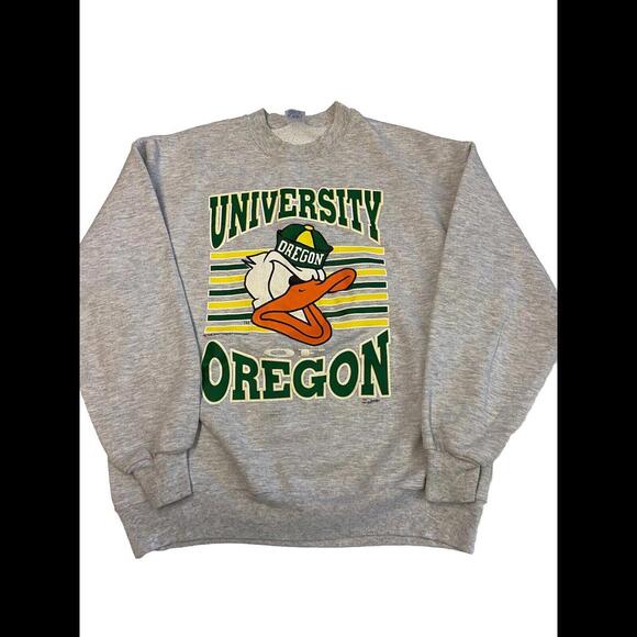 Mens JERZEES Gray Vintage 1991 Donald Duck University Of Oregon Sweatshirt Sz L
